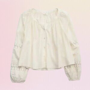 Aerie Long Sleeve Crochet Button Down Shirt – White/Cream (S)
